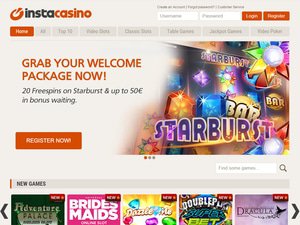 InstaCasino website screenshot