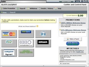 Roxy Palace Casino cashier screenshot