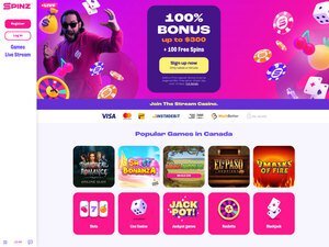 Spinz Casino website screenshot